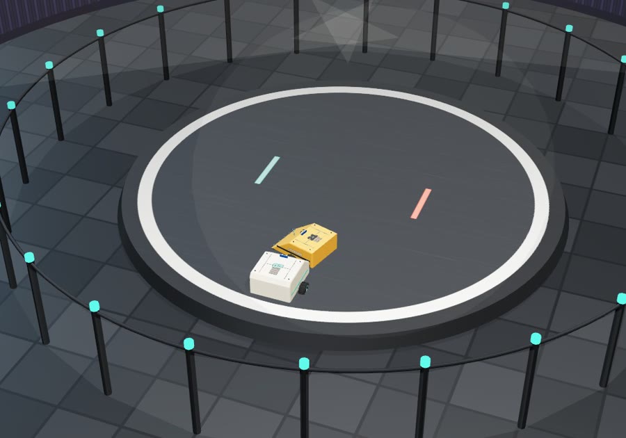 Two robots pushing in a sumo ring
